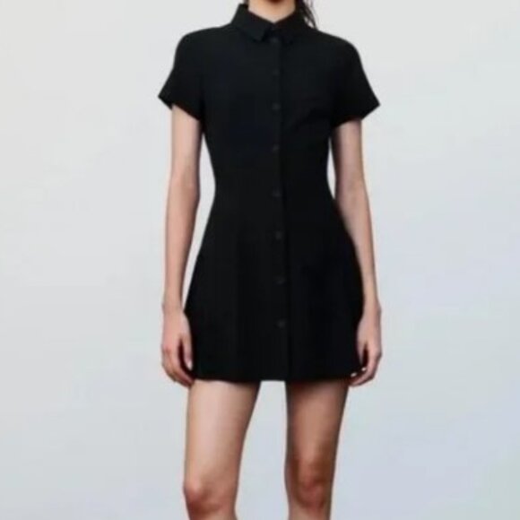 ZARA: Black Mini Shirt Dress - Picture 4 of 4